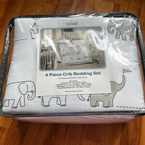 Baby Luxe 4-Piece Crib Bedding Set – Elephant Theme, New in Package